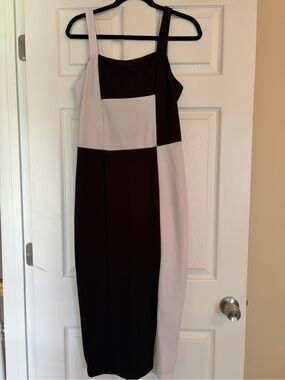 Colorblock Midi Dress in Black and White